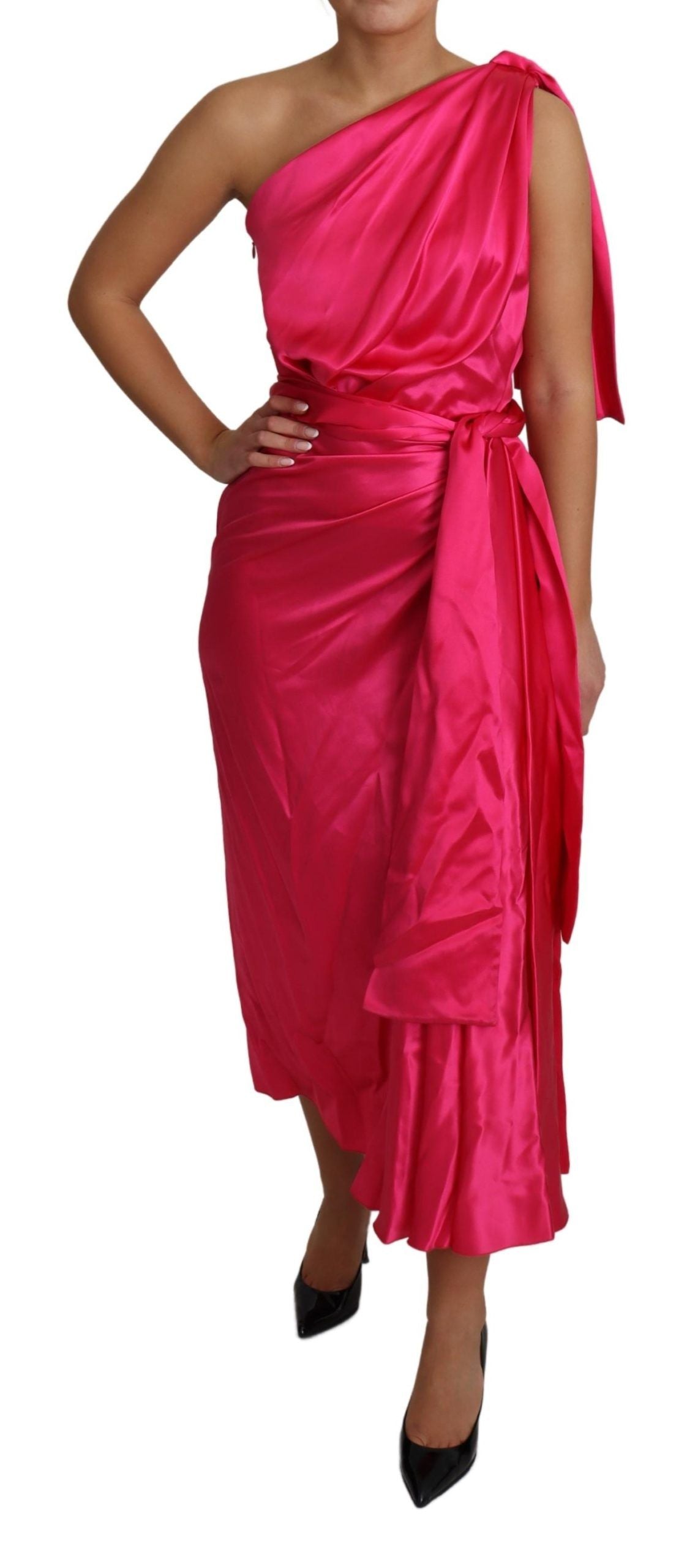 Dolce & Gabbana Elegant Fuchsia Silk One-Shoulder Wrap Dress IT38 | XS