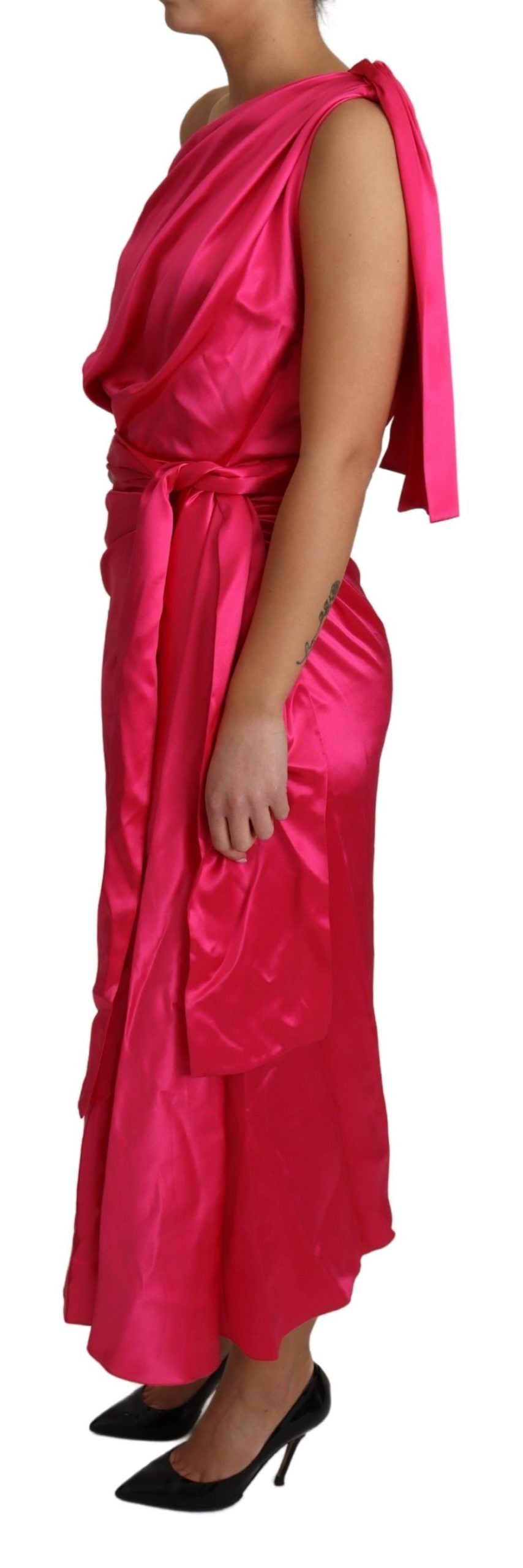 Dolce & Gabbana Elegant Fuchsia Silk One-Shoulder Wrap Dress IT38 | XS