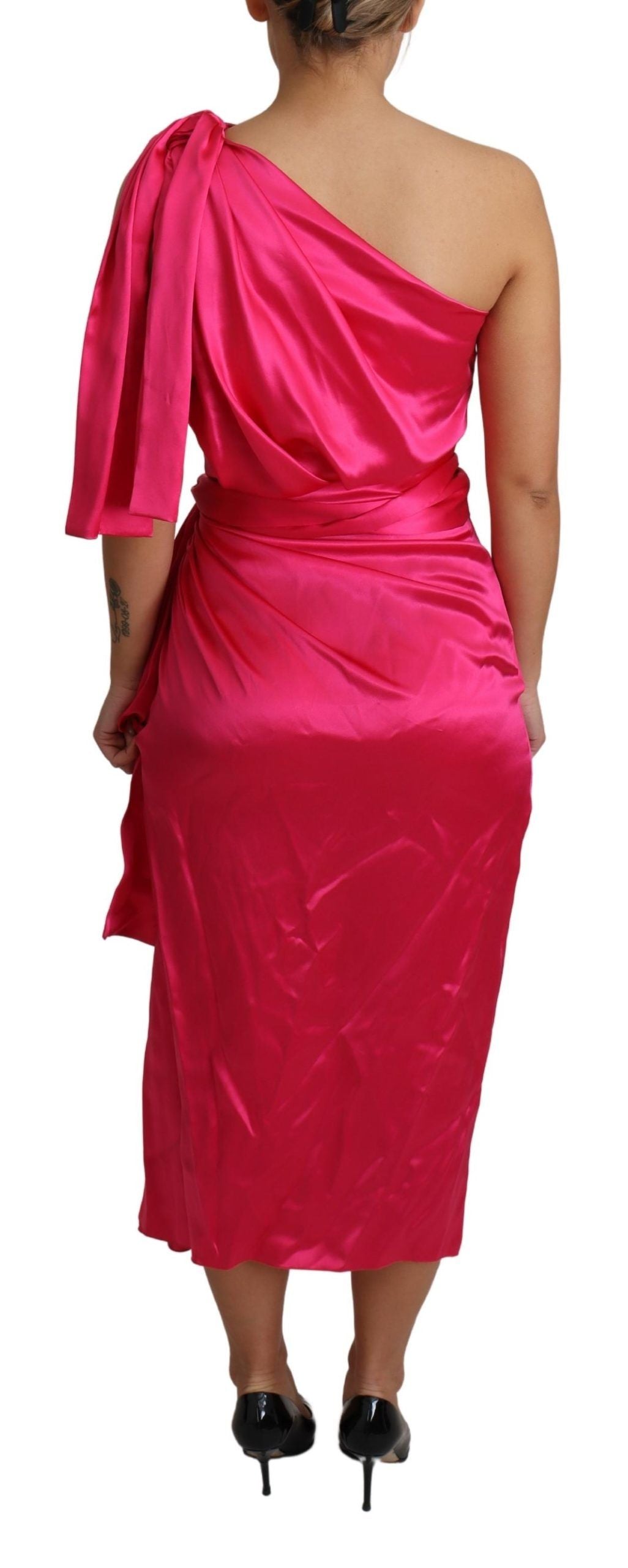 Dolce & Gabbana Elegant Fuchsia Silk One-Shoulder Wrap Dress IT38 | XS