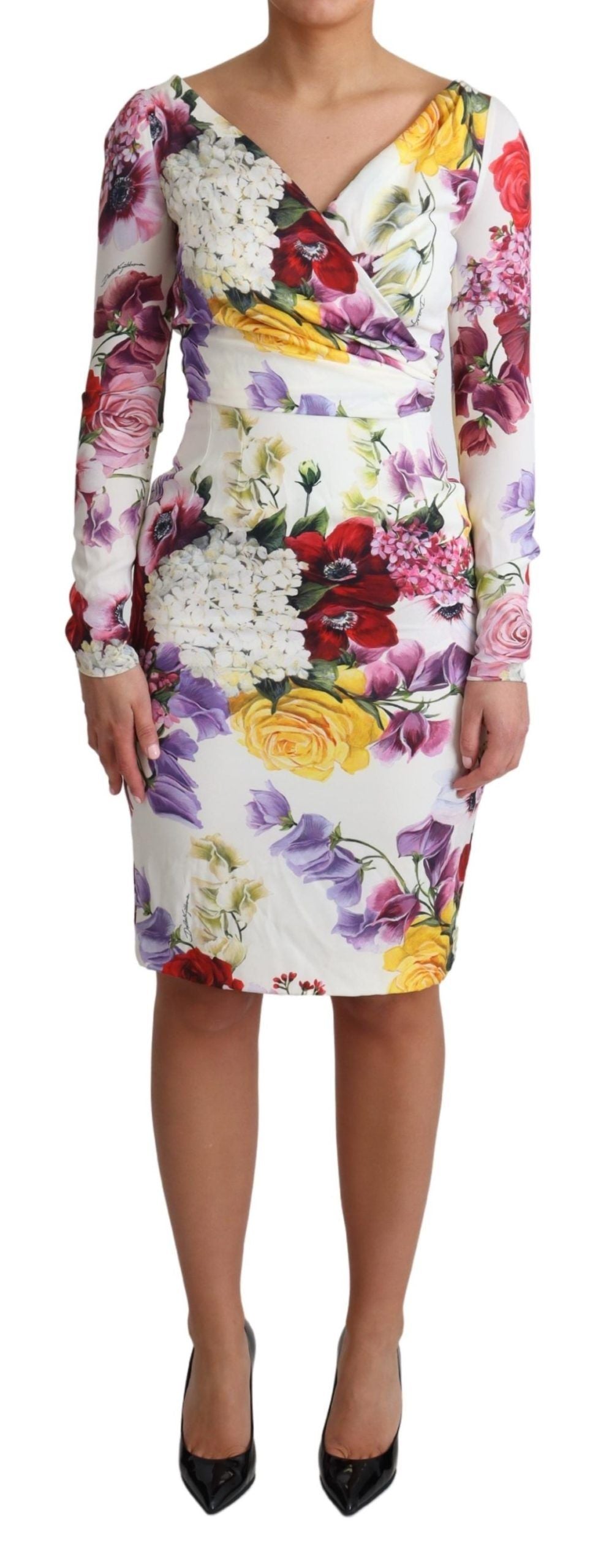 Dolce & Gabbana Elegant Floral Sheath Silk Dress IT36 / XS