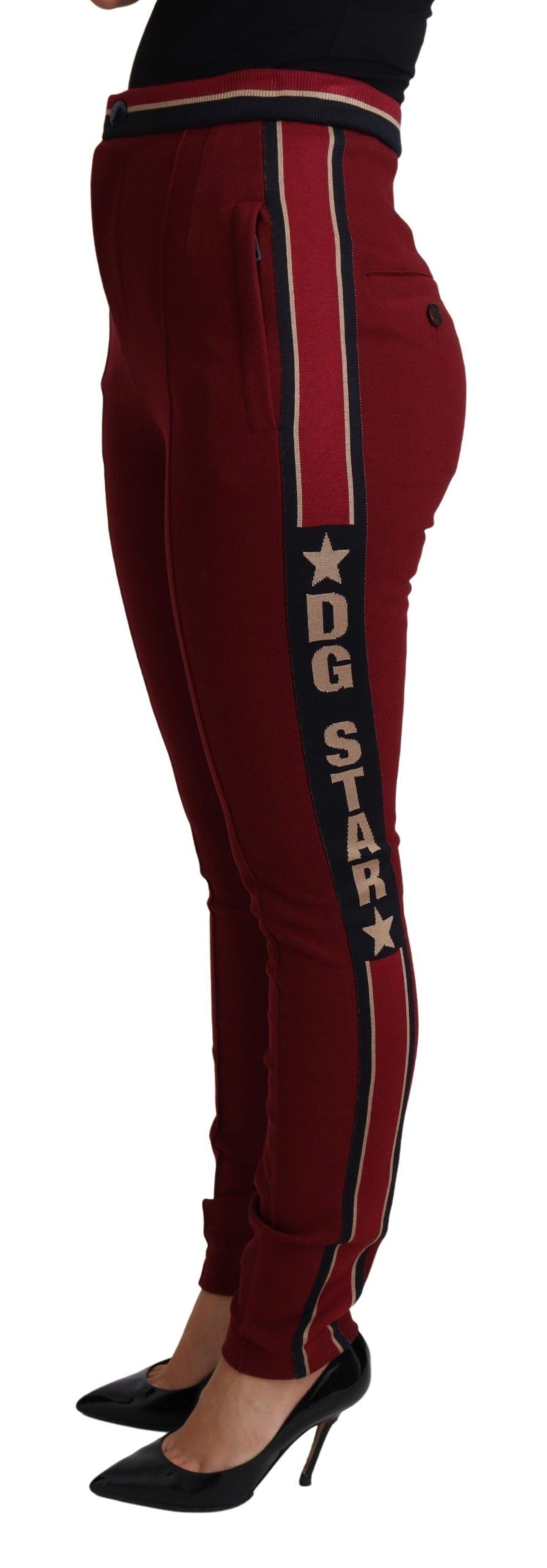 Dolce & Gabbana High-Waist Embroidered Red Skinny Trousers IT40 | S