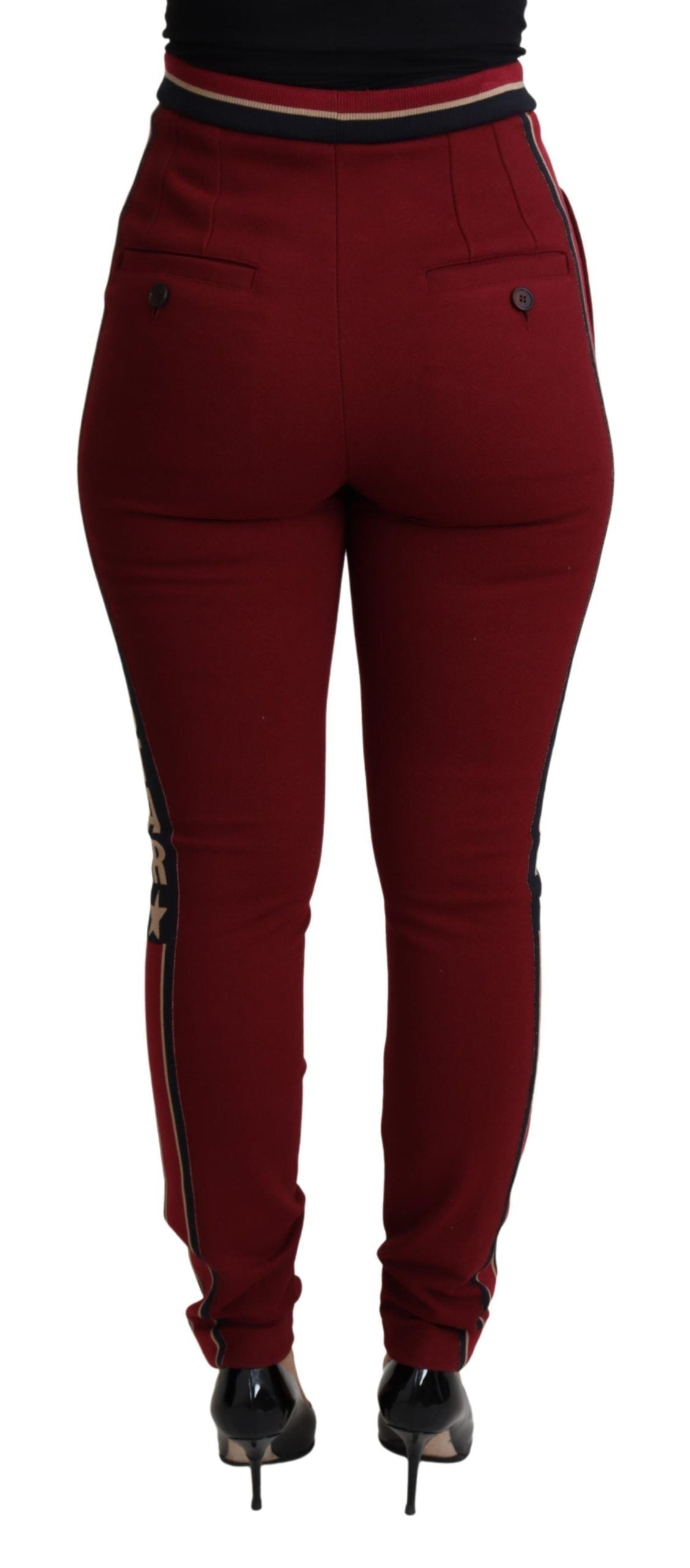 Dolce & Gabbana High-Waist Embroidered Red Skinny Trousers IT40 | S