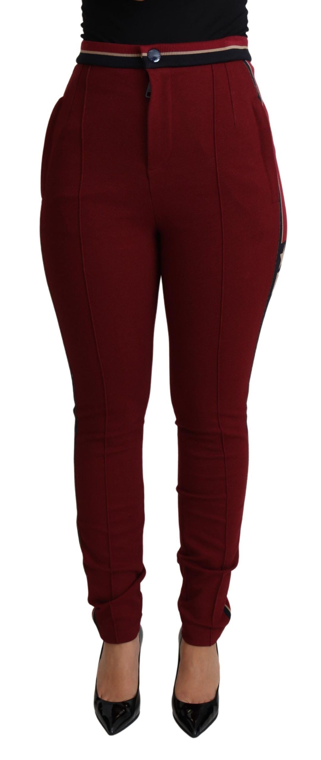 Dolce & Gabbana High-Waist Embroidered Red Skinny Trousers IT40 | S