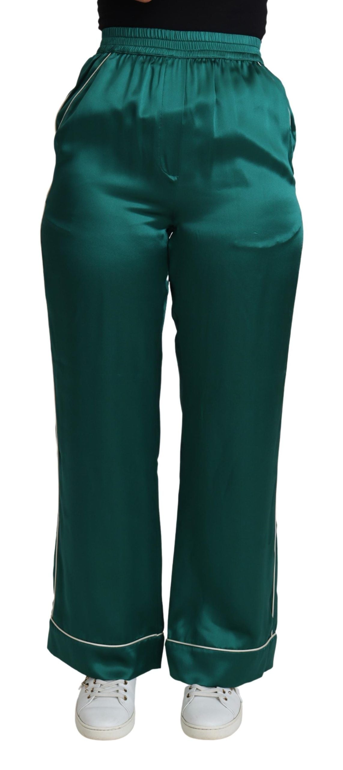 Dolce & Gabbana Exquisite Silk Pajama Trousers in Lush Green IT36 / XS