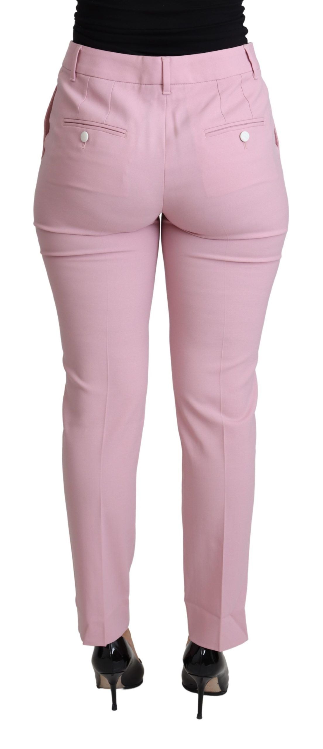 Dolce & Gabbana Elegant Pink High-Waisted Wool Trousers IT36 / XS