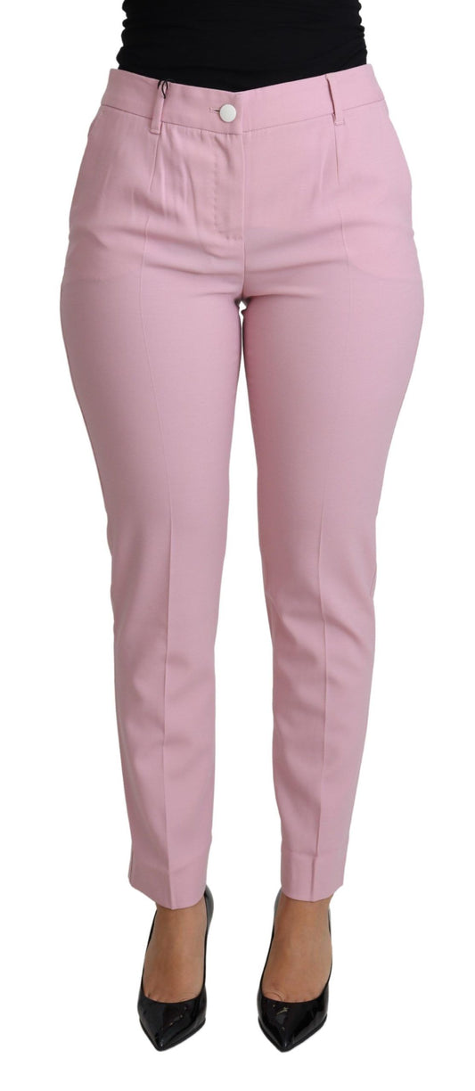 Dolce & Gabbana Elegant Pink High-Waisted Wool Trousers IT36 / XS