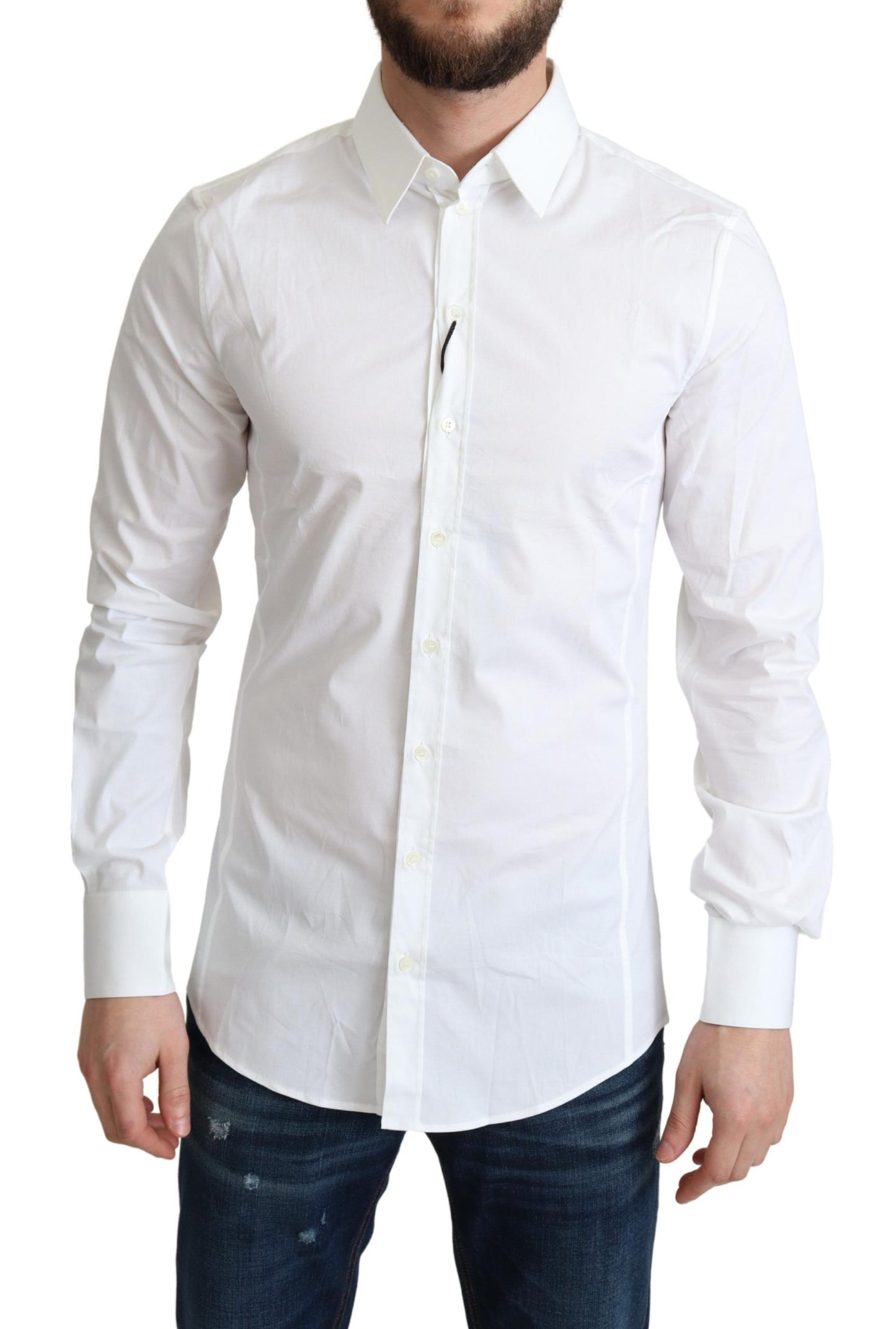 Dolce & Gabbana Elegant White Cotton Stretch Dress Shirt IT38 | XS