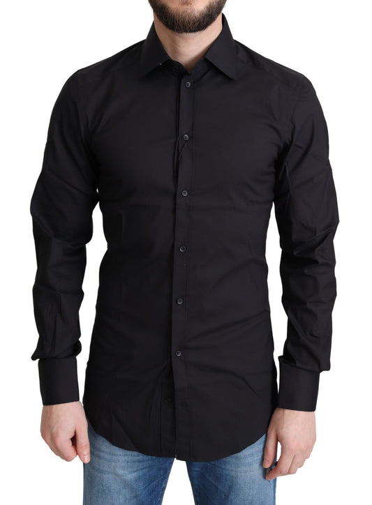 Dolce & Gabbana Elegant Black Gold Slim Fit Dress Shirt IT37 / XS