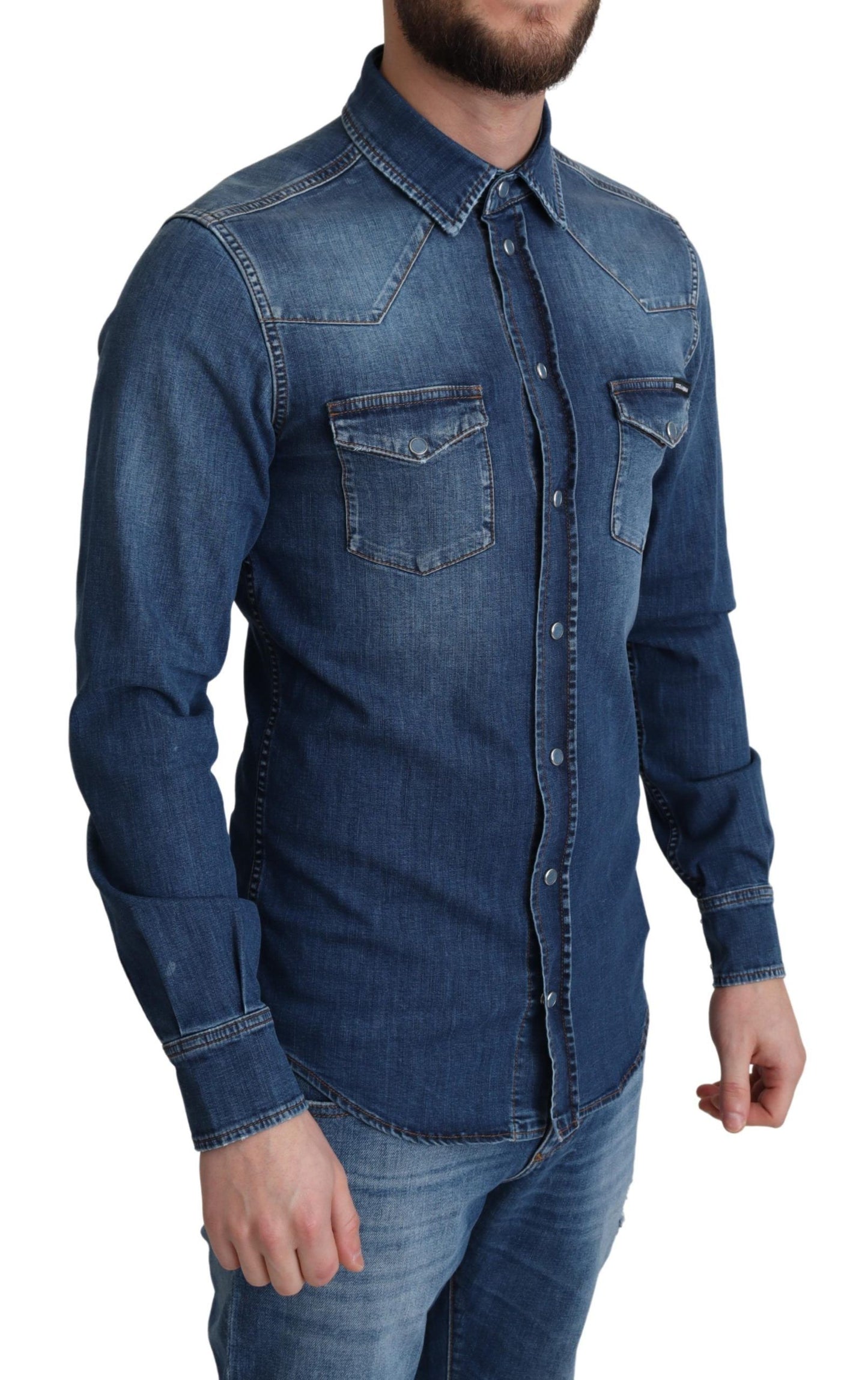 Dolce & Gabbana Elegant Denim Long Sleeve Casual Shirt IT38 | XS