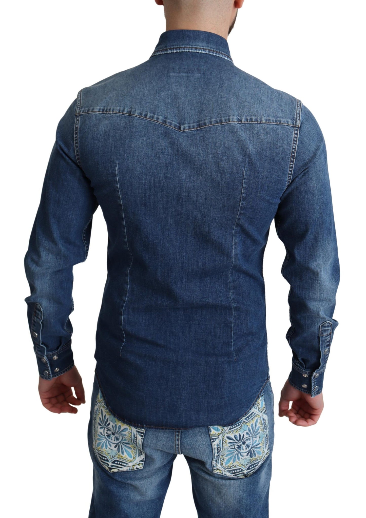 Dolce & Gabbana Elegant Denim Long Sleeve Casual Shirt IT38 | XS