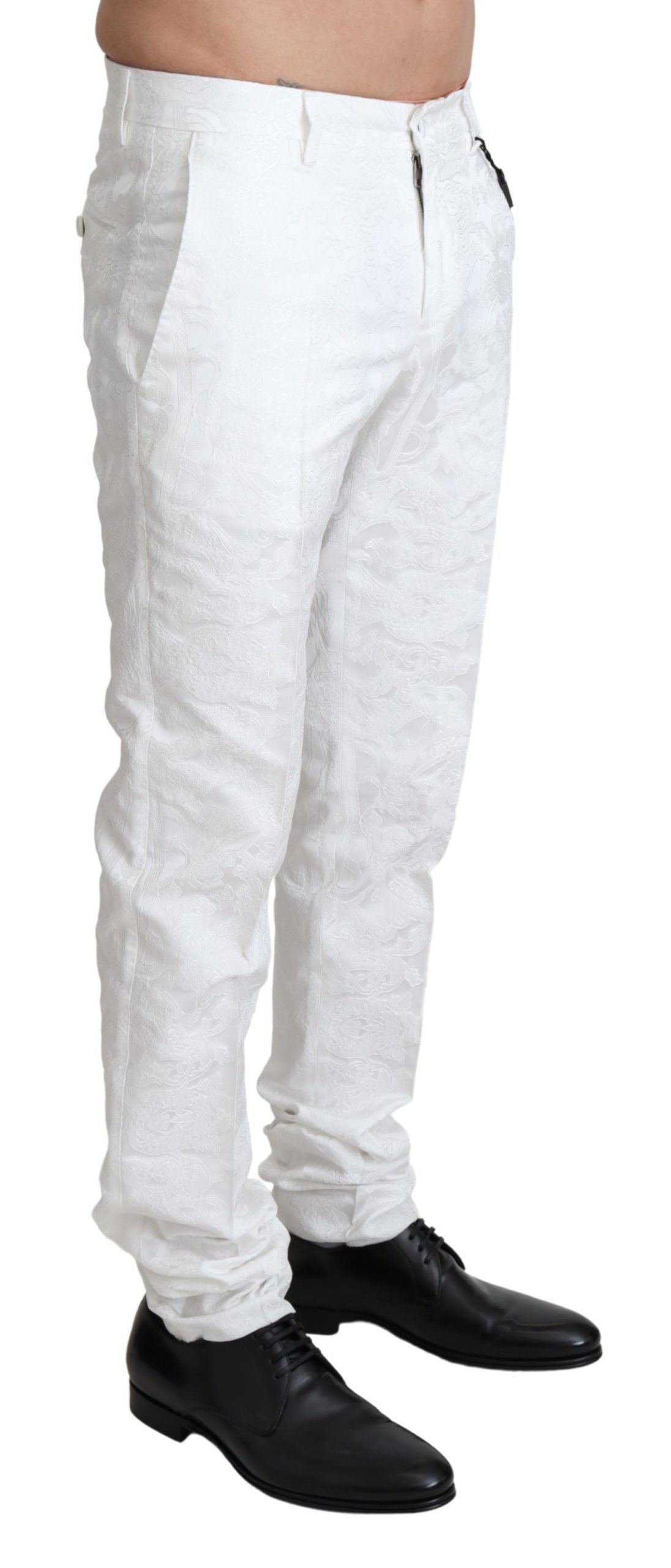 Dolce & Gabbana Elegant White Brocade Dress Pants IT44 / XS