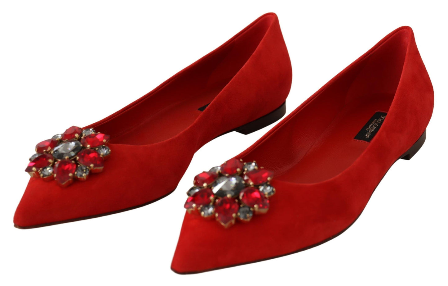 Dolce & Gabbana Crystal Embellished Red Suede Flats EU37 / US6.5