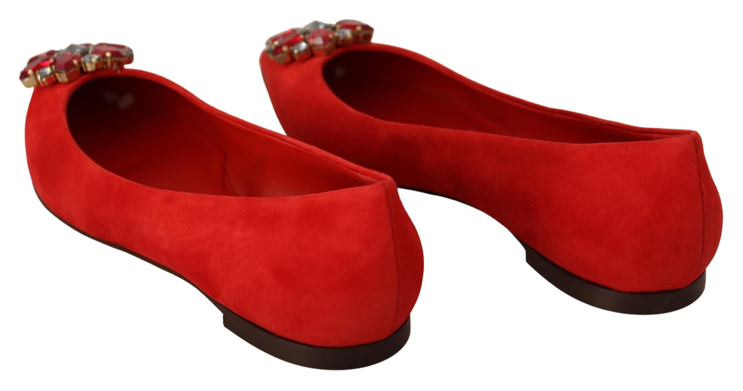 Dolce & Gabbana Crystal Embellished Red Suede Flats EU37 / US6.5