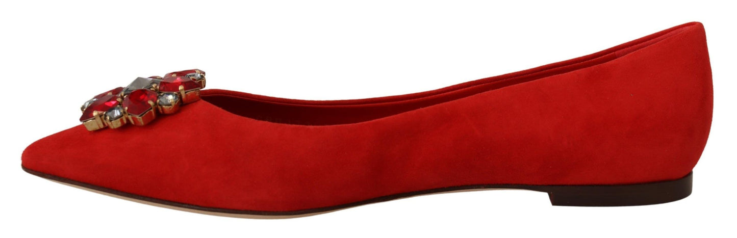 Dolce & Gabbana Crystal Embellished Red Suede Flats EU37 / US6.5