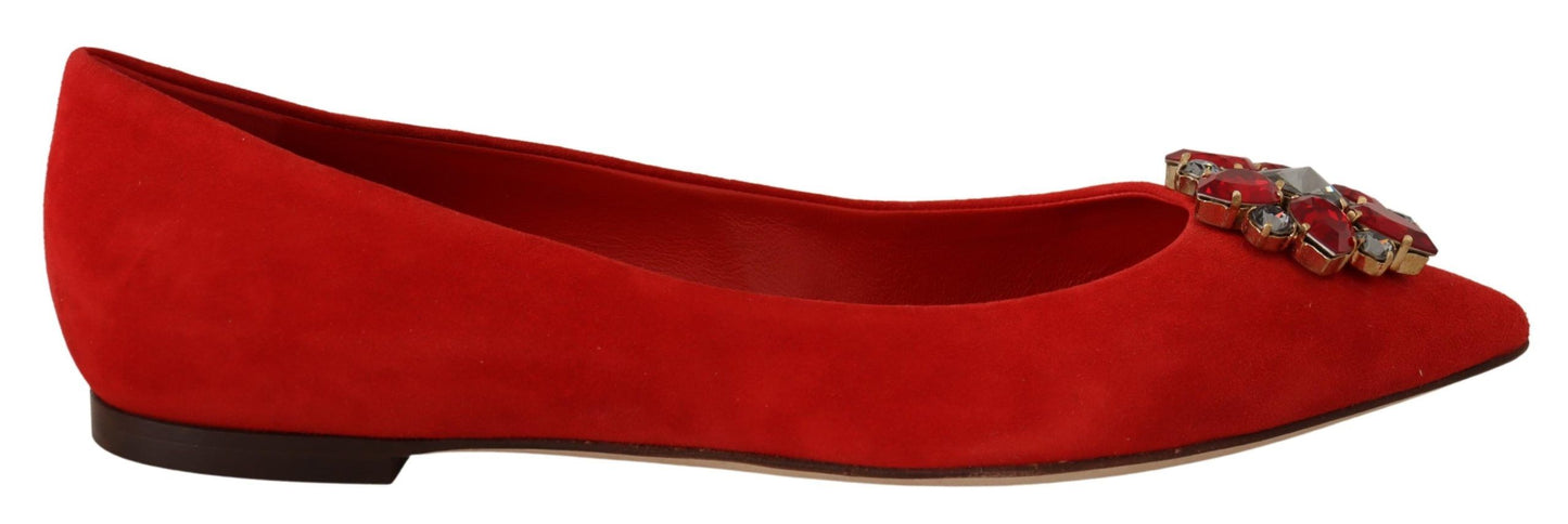 Dolce & Gabbana Crystal Embellished Red Suede Flats EU37 / US6.5