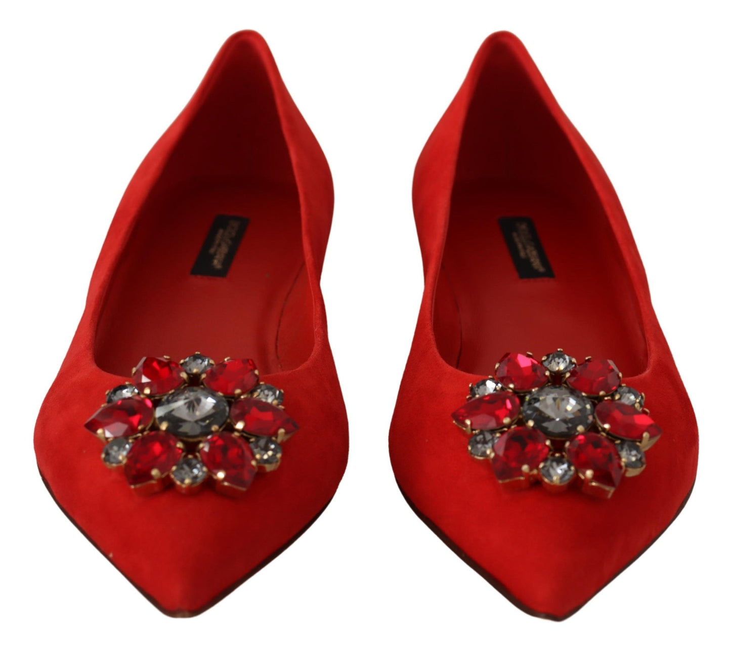 Dolce & Gabbana Crystal Embellished Red Suede Flats EU37 / US6.5