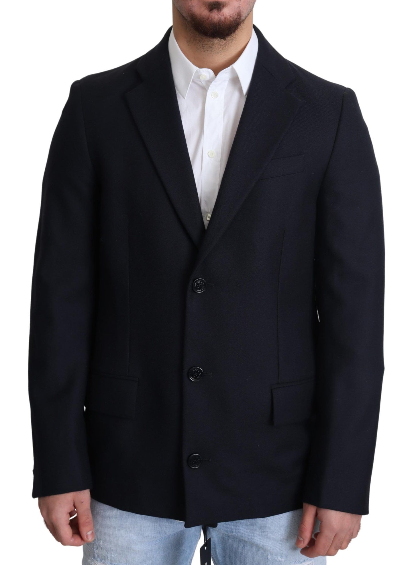 Dolce & Gabbana Elegant Dark Blue Virgin Wool Men's Coat IT46 / S