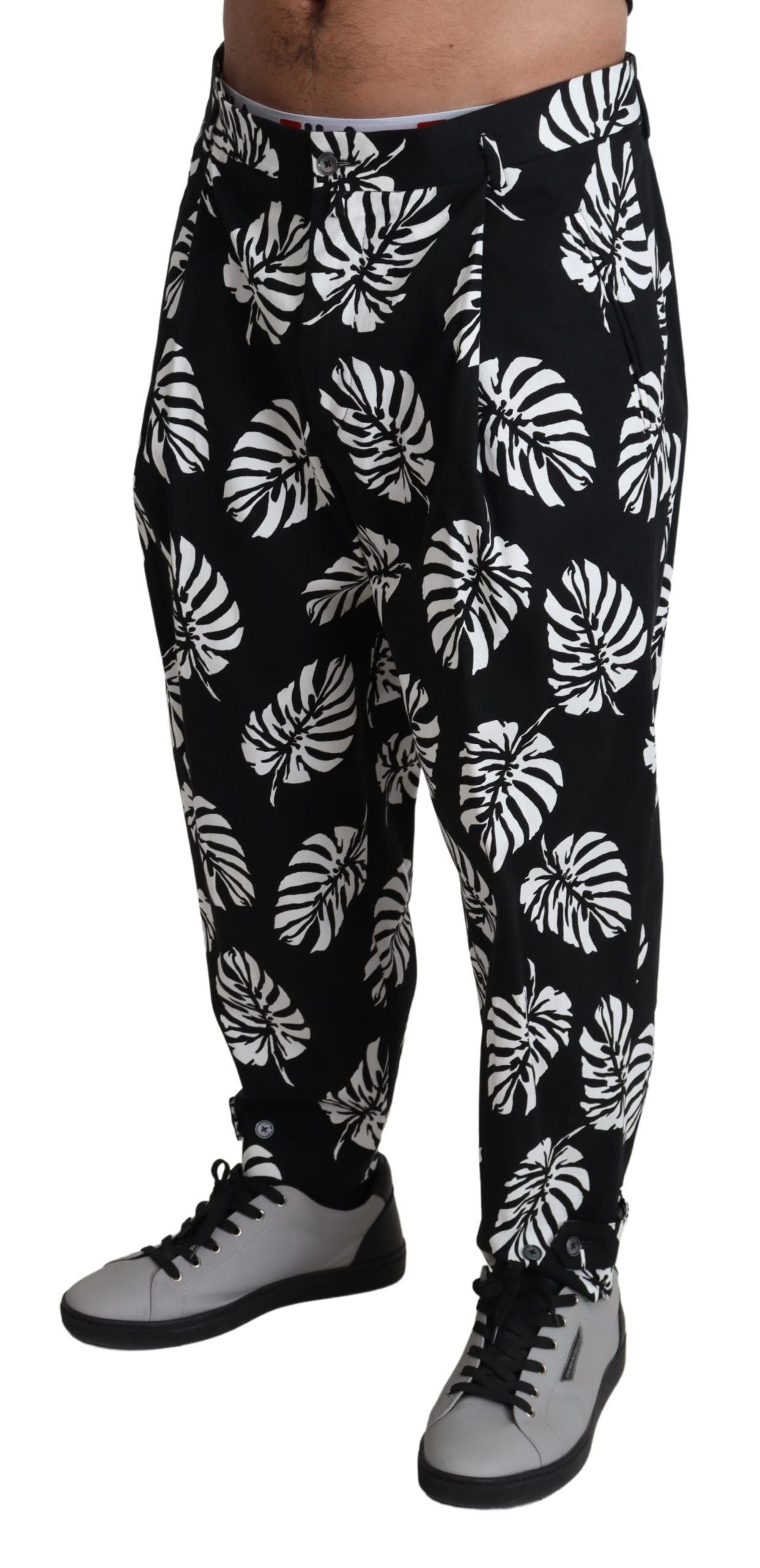 Dolce & Gabbana Elegant Palm Leaf Print Cotton Trousers IT50 / L