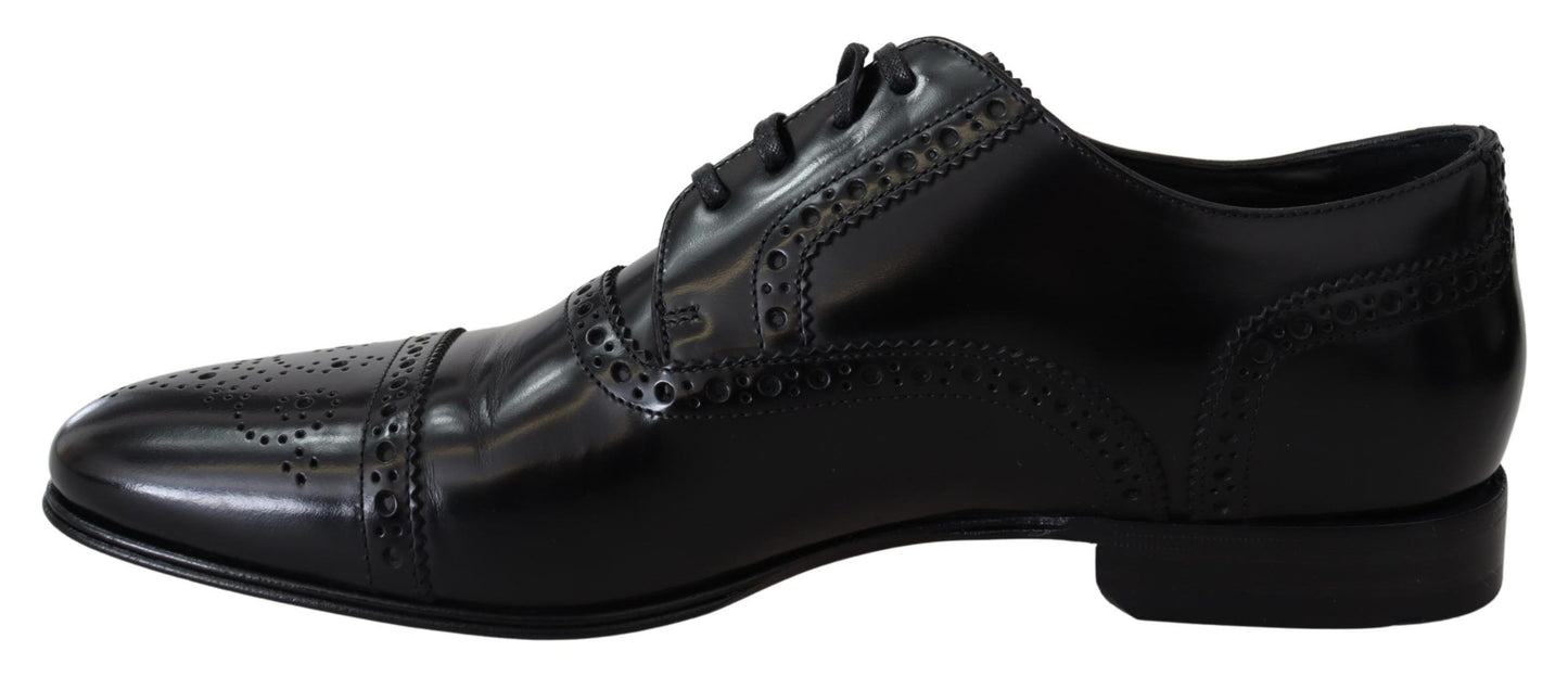 Dolce & Gabbana Elegant Black Leather Formal Derby Shoes EU39 / US6