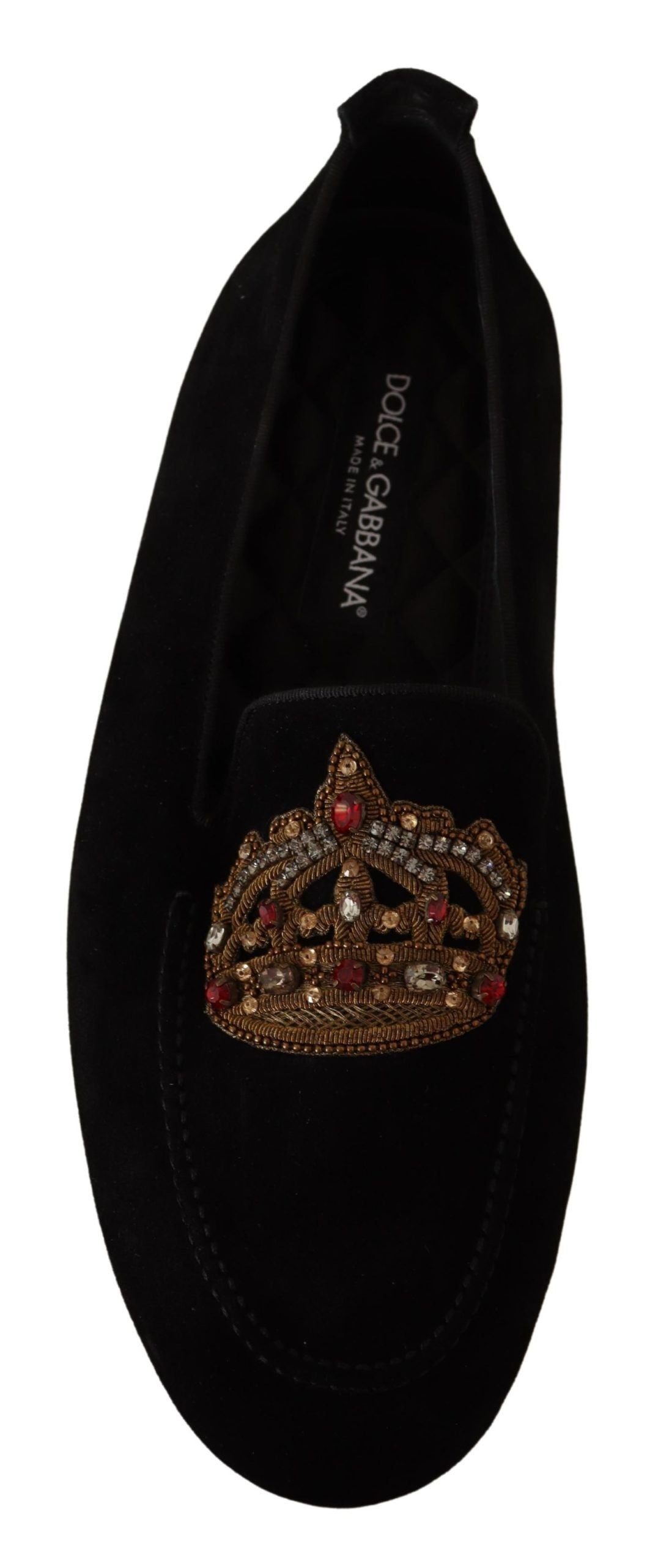 Dolce & Gabbana Elegant Black Leather Loafer Slides with Gold Embroidery EU39 / US6