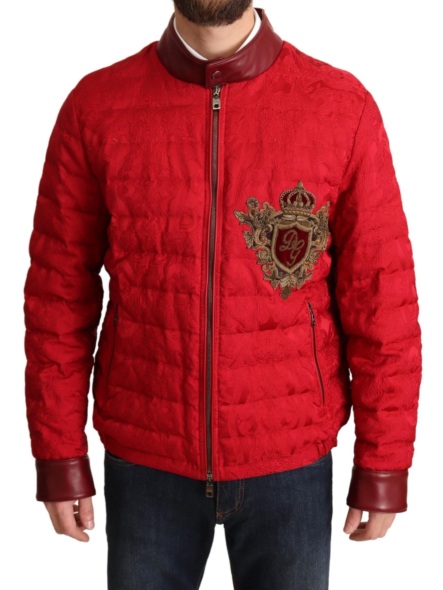 Dolce & Gabbana Red and Gold Bomber Designer Jacket IT48 / M