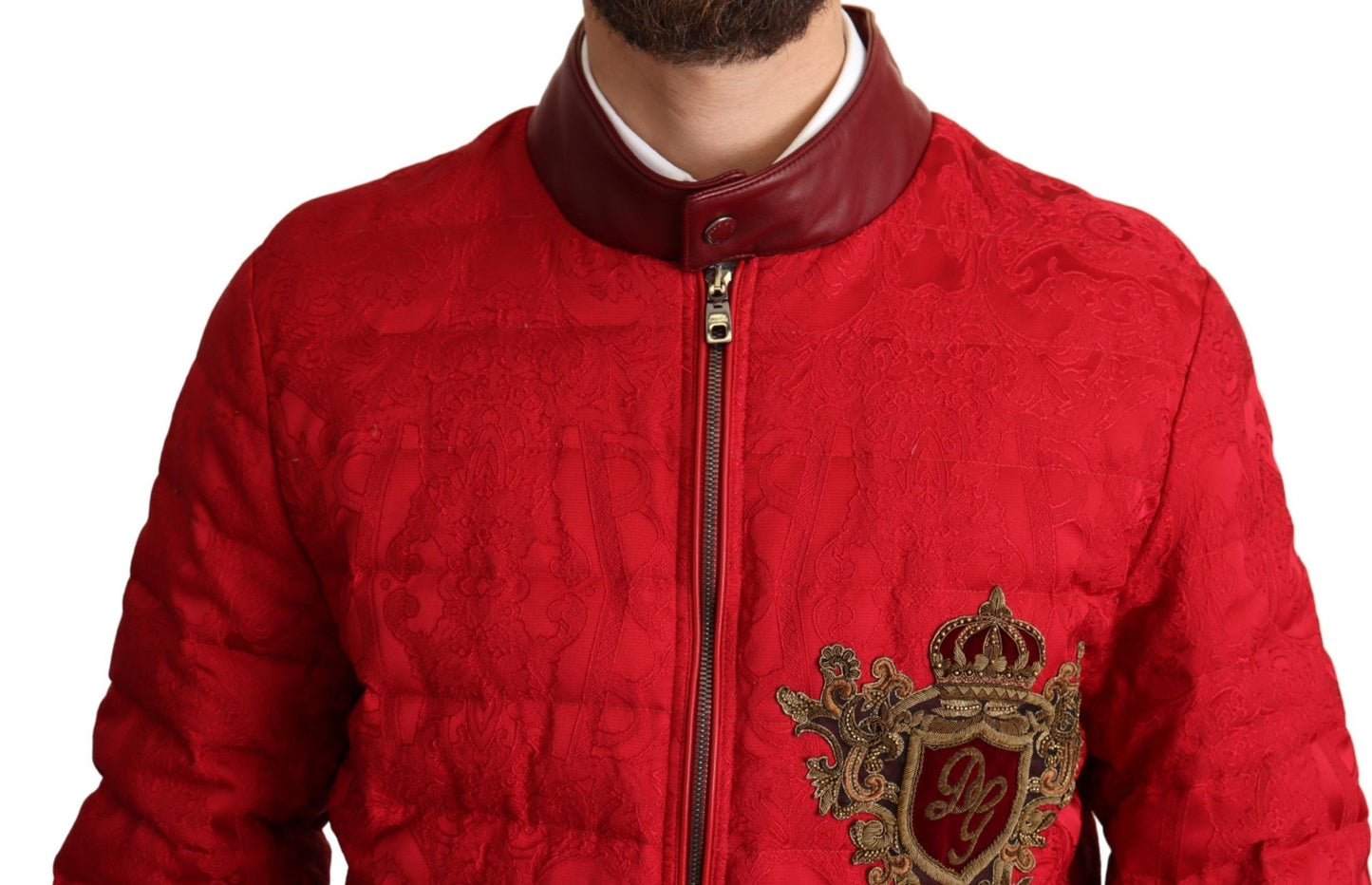 Dolce & Gabbana Red and Gold Bomber Designer Jacket IT48 / M