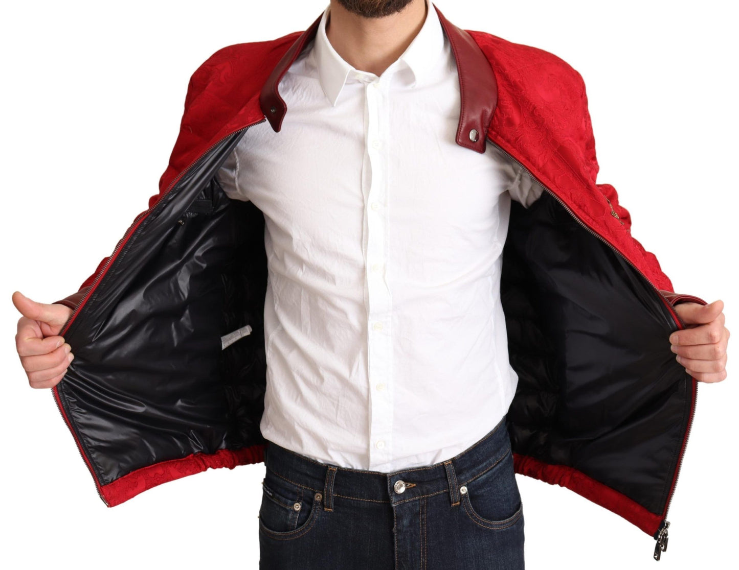 Dolce & Gabbana Red and Gold Bomber Designer Jacket IT48 / M