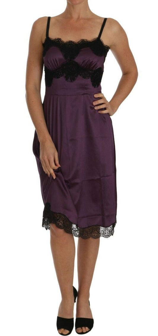 Dolce & Gabbana Elegant Purple Silk Lace Chemise Dress IT40 | S