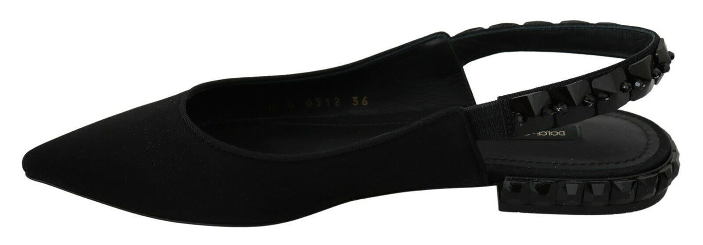 Dolce & Gabbana Elegant Silk Blend Slingback Flats with Crystals EU36.5 / US6