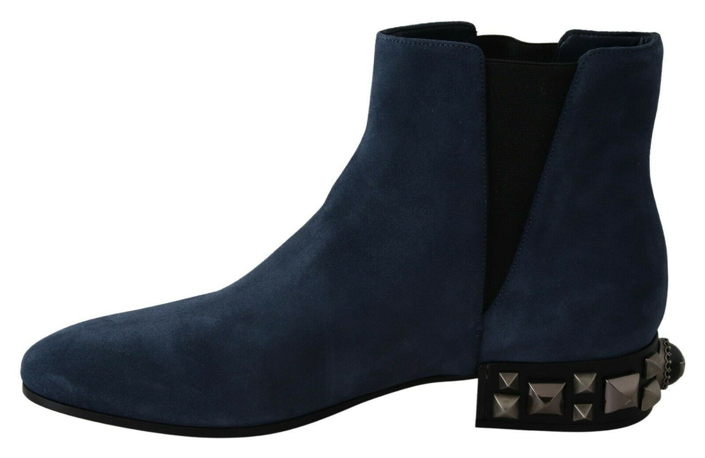 Dolce & Gabbana Chic Blue Suede Mid-Calf Boots with Stud Details EU38.5 / US8