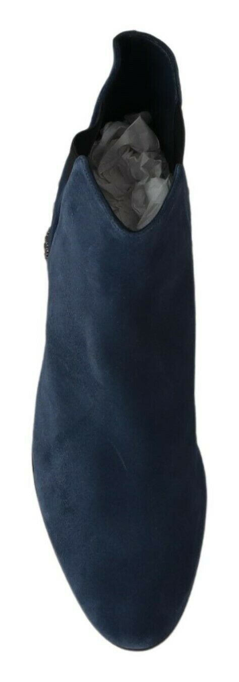 Dolce & Gabbana Chic Blue Suede Mid-Calf Boots with Stud Details EU38.5 / US8