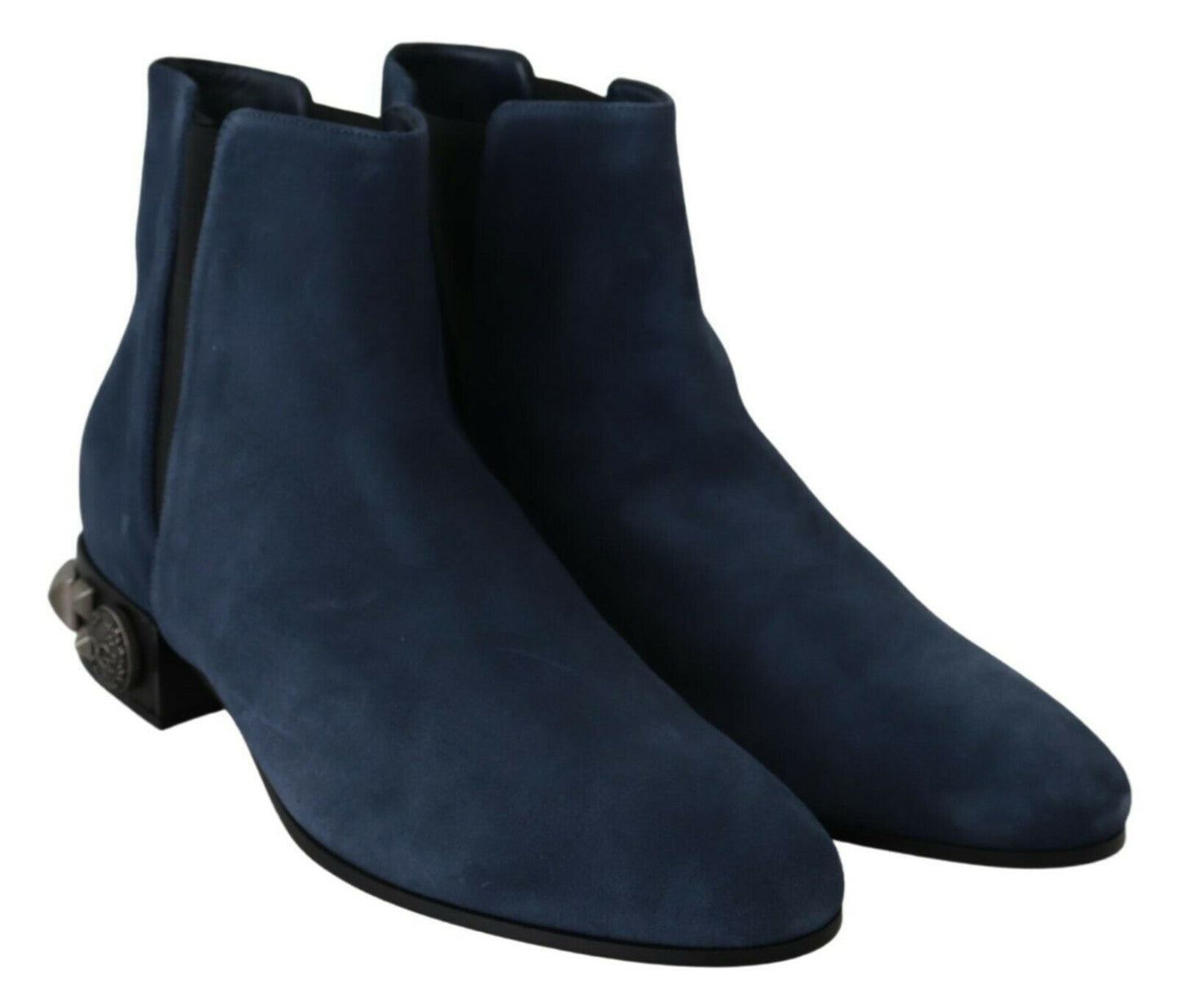 Dolce & Gabbana Chic Blue Suede Mid-Calf Boots with Stud Details EU38.5 / US8