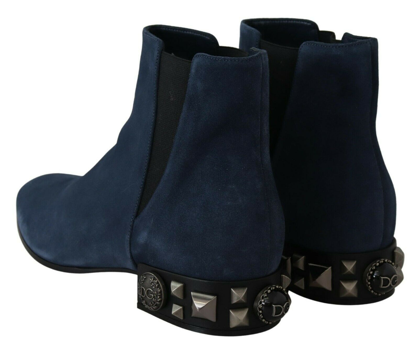 Dolce & Gabbana Chic Blue Suede Mid-Calf Boots with Stud Details EU38.5 / US8