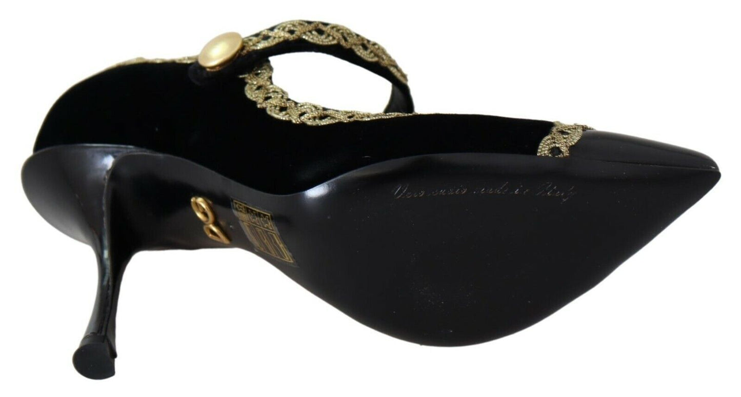 Dolce & Gabbana Elegant Gold-Embroidered Black Velvet Pumps EU35 / US4.5