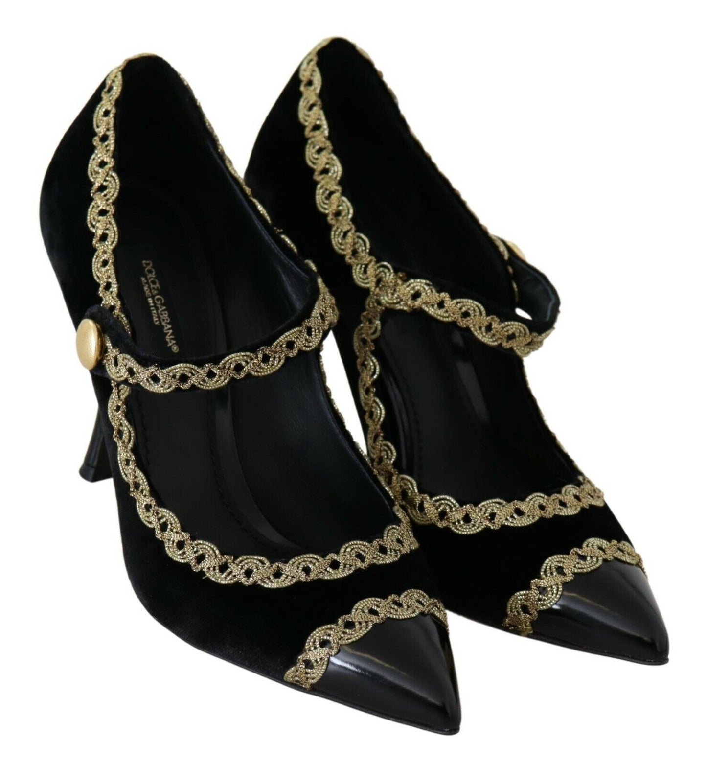 Dolce & Gabbana Elegant Gold-Embroidered Black Velvet Pumps EU35 / US4.5