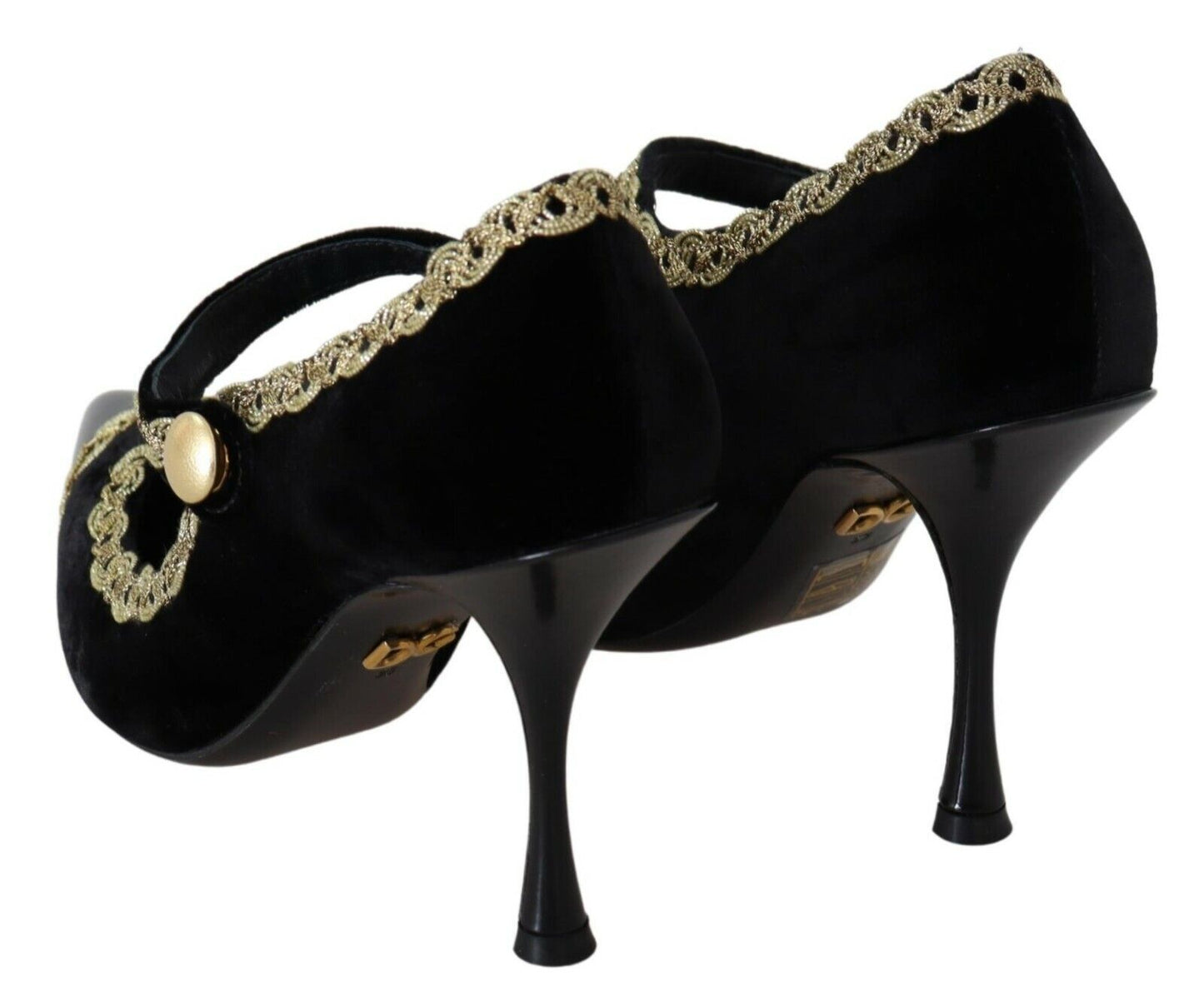 Dolce & Gabbana Elegant Gold-Embroidered Black Velvet Pumps EU35 / US4.5