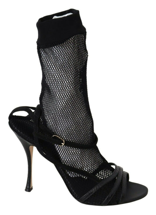 Dolce & Gabbana Chic Black Mesh Stiletto Sandals EU39.5 / US9