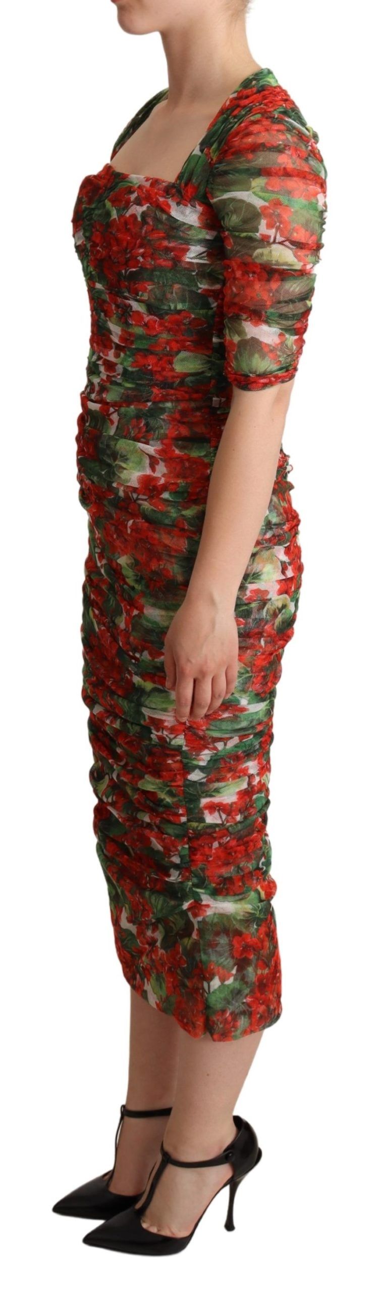 Dolce & Gabbana Elegant Red Floral Midi Sheath Dress IT36 / XS