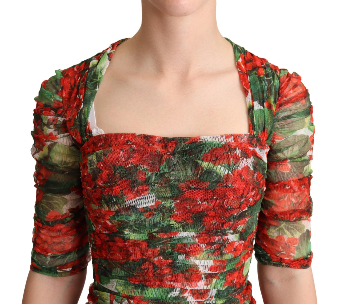 Dolce & Gabbana Elegant Red Floral Midi Sheath Dress IT36 / XS