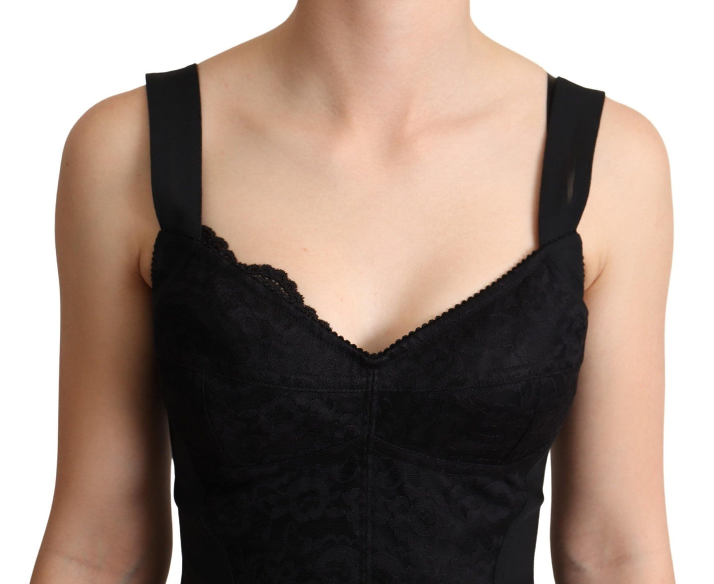 Dolce & Gabbana Elegant Black Lace Bodysuit Corset Dress IT36 / XS