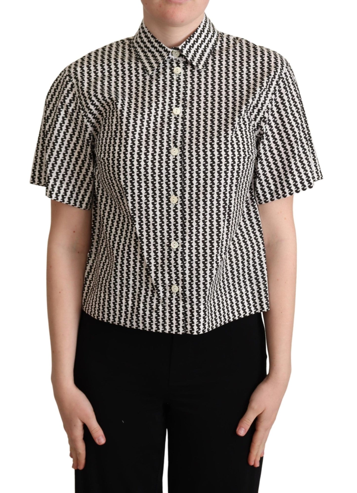 Dolce & Gabbana Elegant Black and White Patterned Cotton Polo IT40 / S