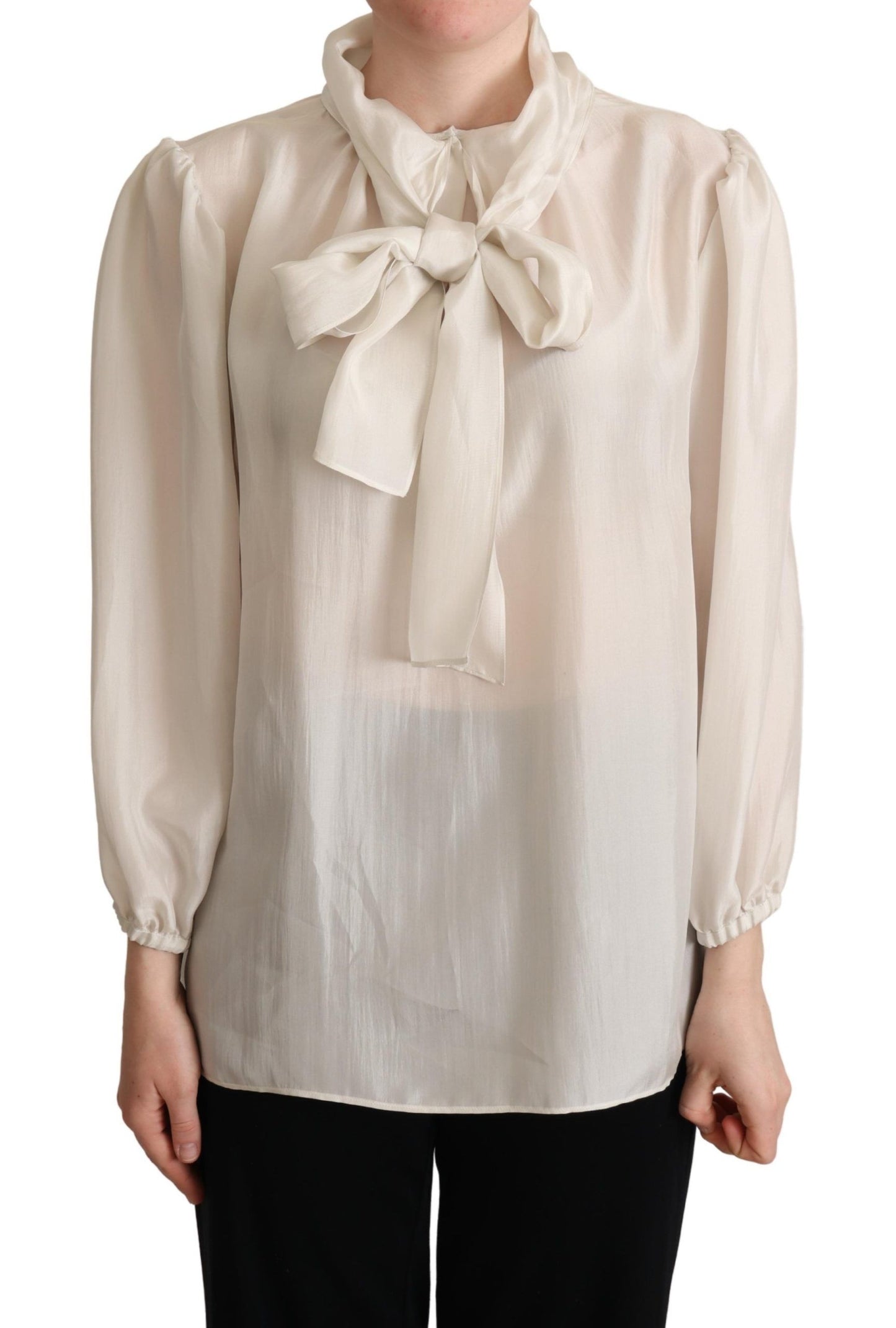 Dolce & Gabbana Elegant Light Gray Silk Ascot Blouse IT44 | L