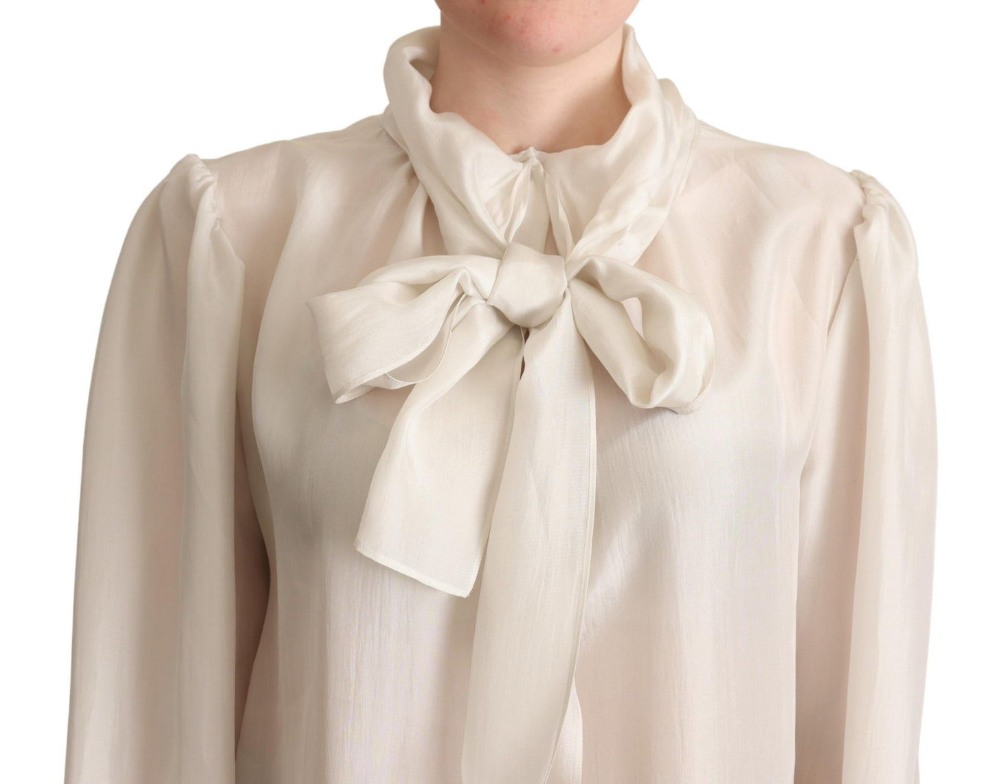 Dolce & Gabbana Elegant Light Gray Silk Ascot Blouse IT44 | L