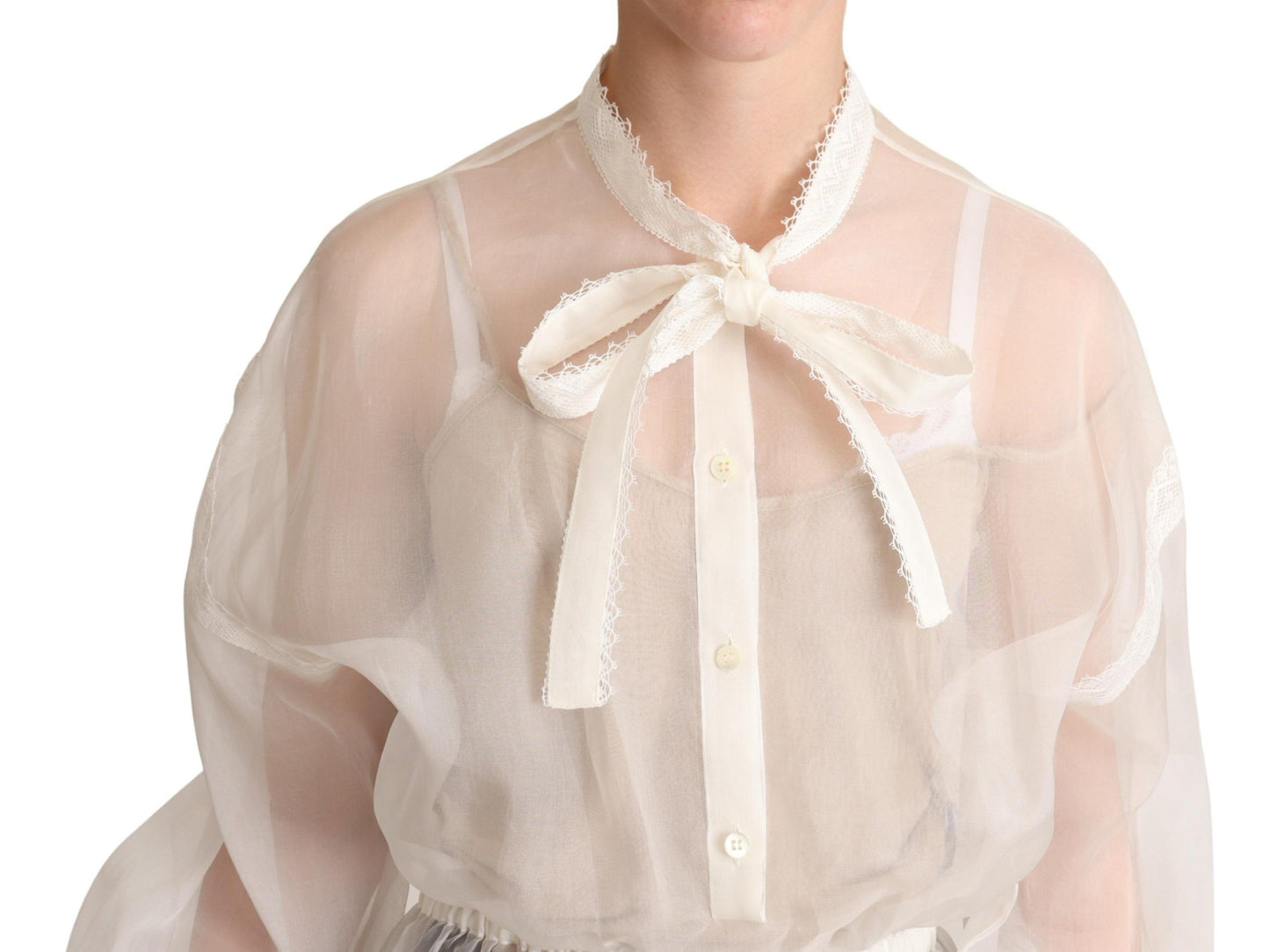 Dolce & Gabbana Elegant White Silk-Cotton Ascot Blouse IT38 | XS