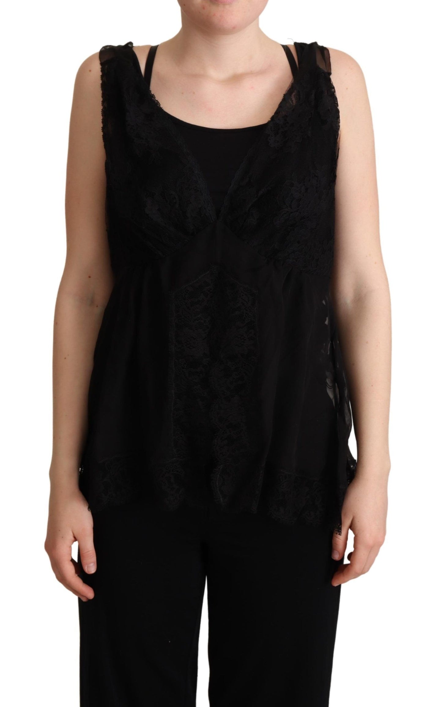 Dolce & Gabbana Lustrous Silk-Blend Lace Trim Camisole IT46 / XL