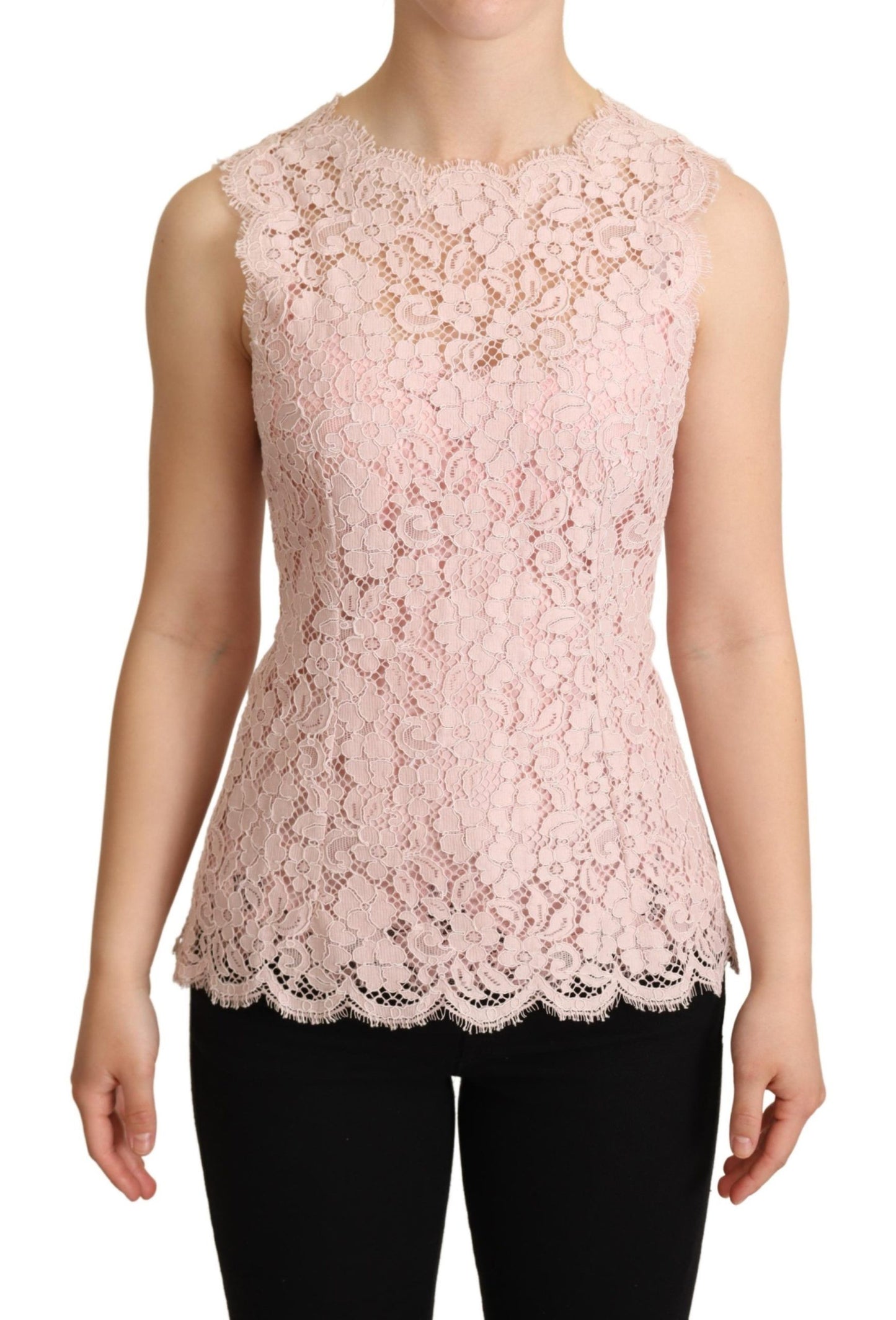 Dolce & Gabbana Elegant Pink Lace Sleeveless Blouse IT38 | XS