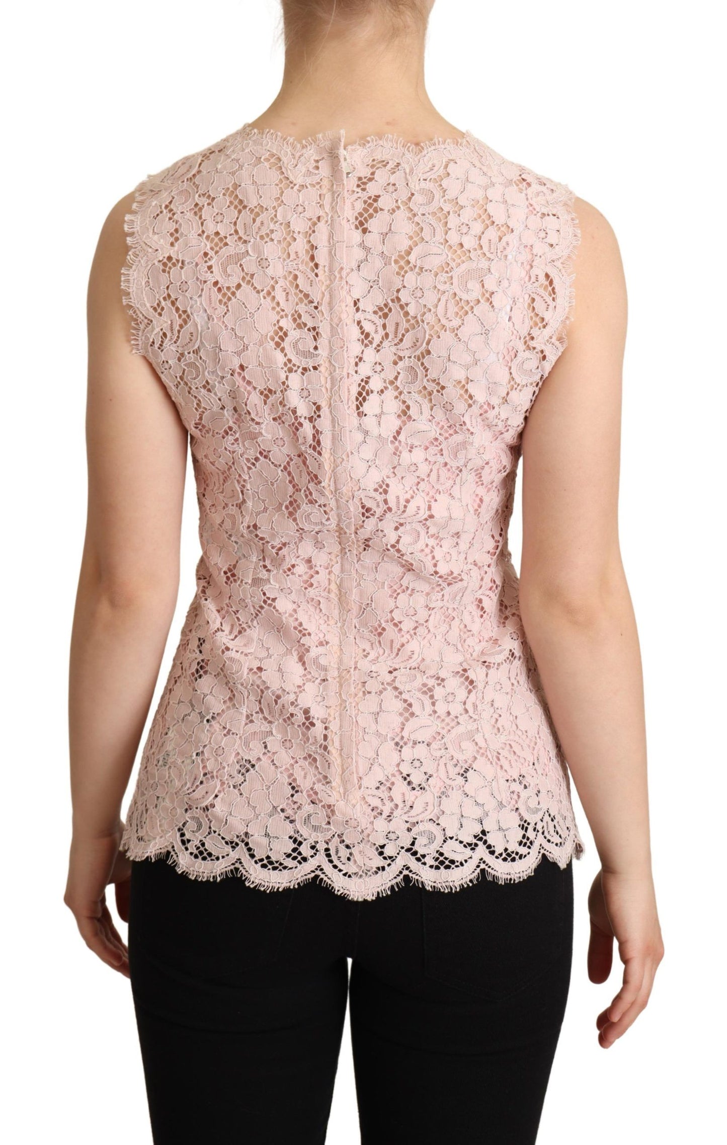 Dolce & Gabbana Elegant Pink Lace Sleeveless Blouse IT38 | XS