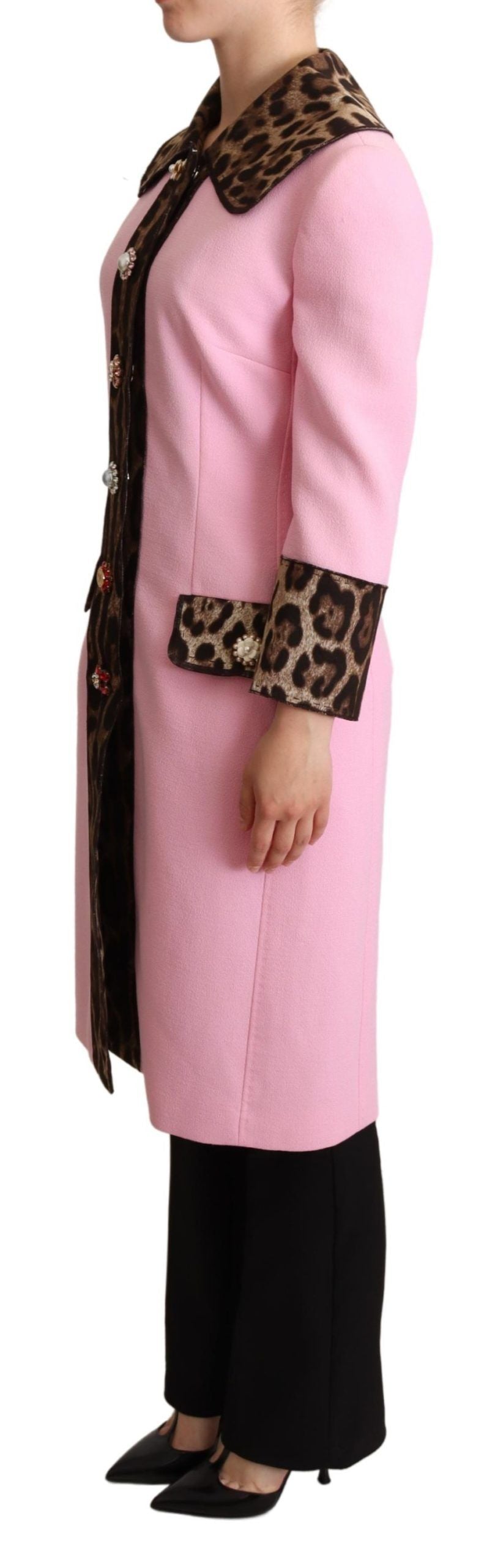 Dolce & Gabbana Chic Pink Leopard Trench with Crystal Buttons IT38 / XS