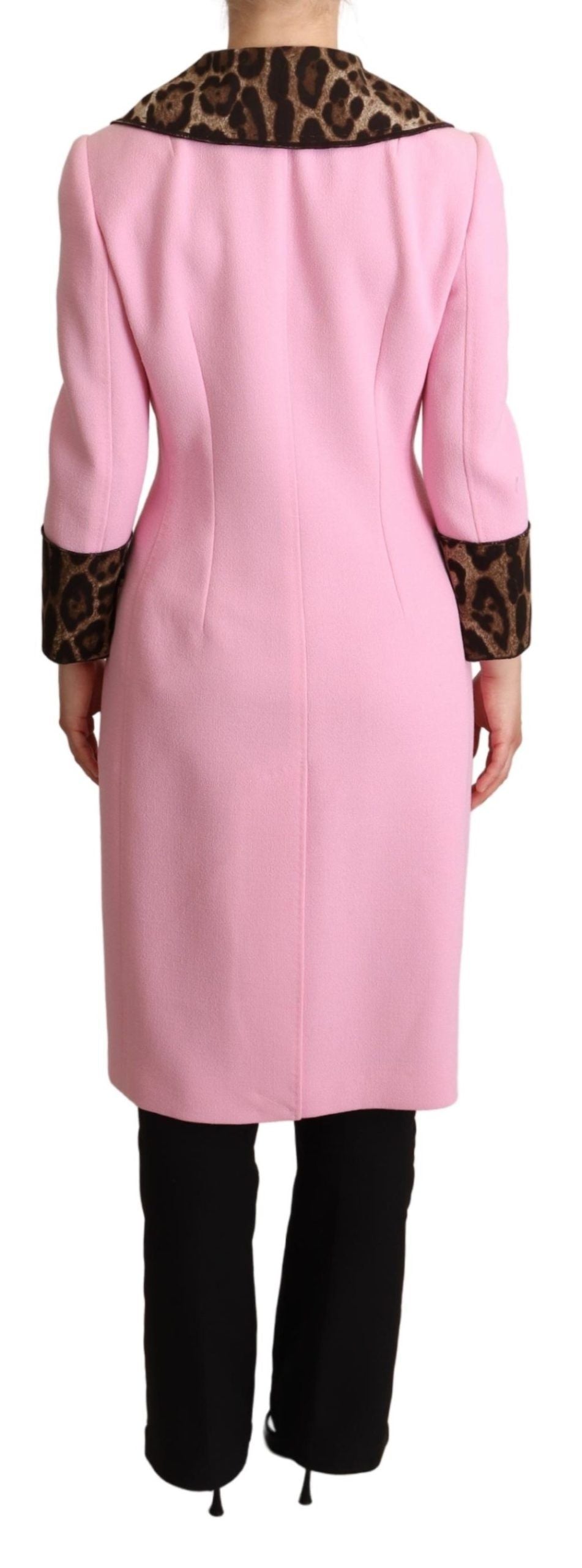 Dolce & Gabbana Chic Pink Leopard Trench with Crystal Buttons IT38 / XS