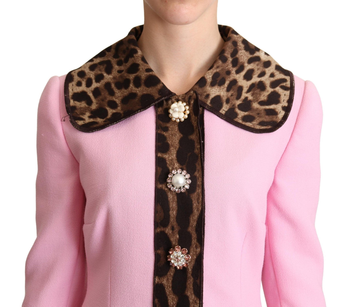 Dolce & Gabbana Chic Pink Leopard Trench with Crystal Buttons IT38 / XS